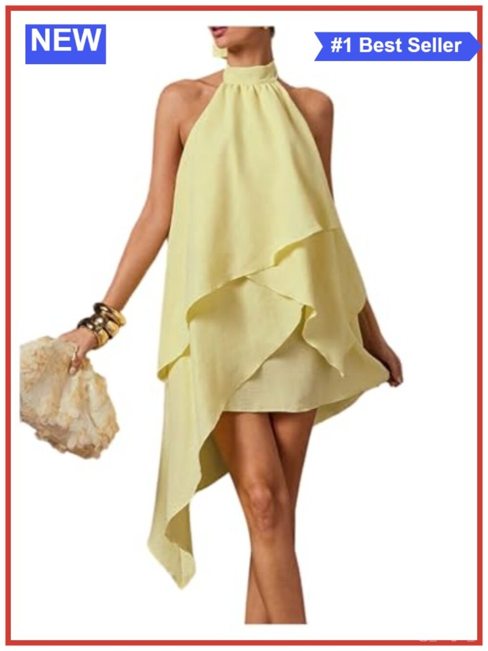 Verdusa Women's Halter Neck Dress, Ruffle Backless Flowy Cocktail Dress
